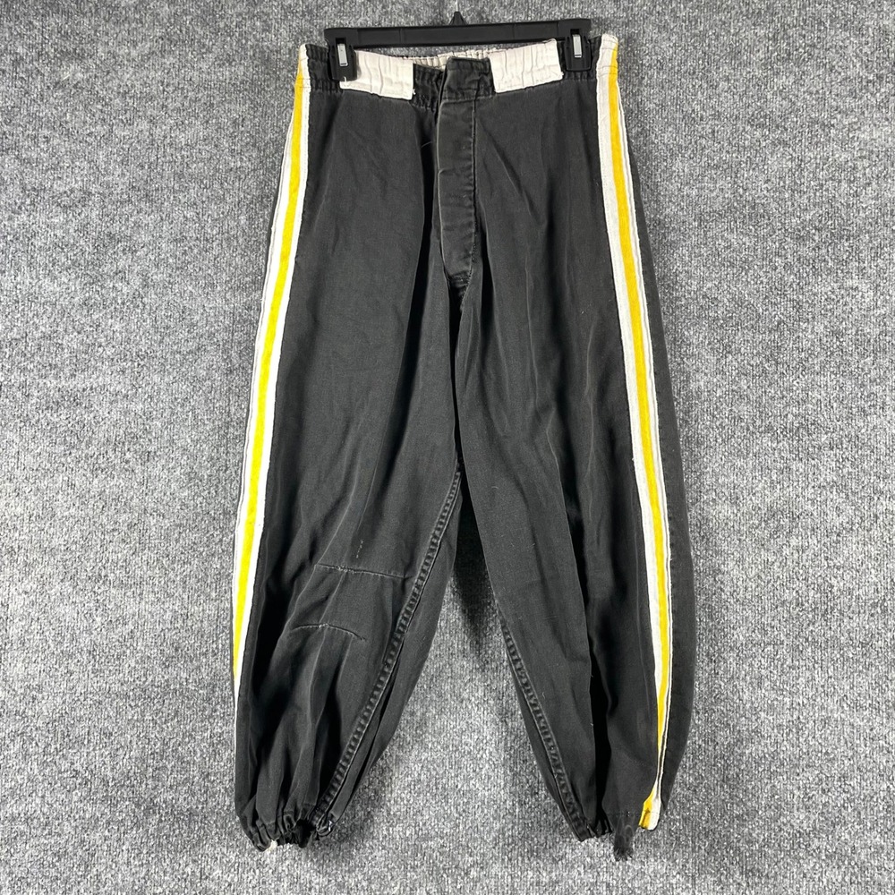 VTG Mason Baseball Pants Mens M Black Distressed Side Stripe USA 80s Button Fly